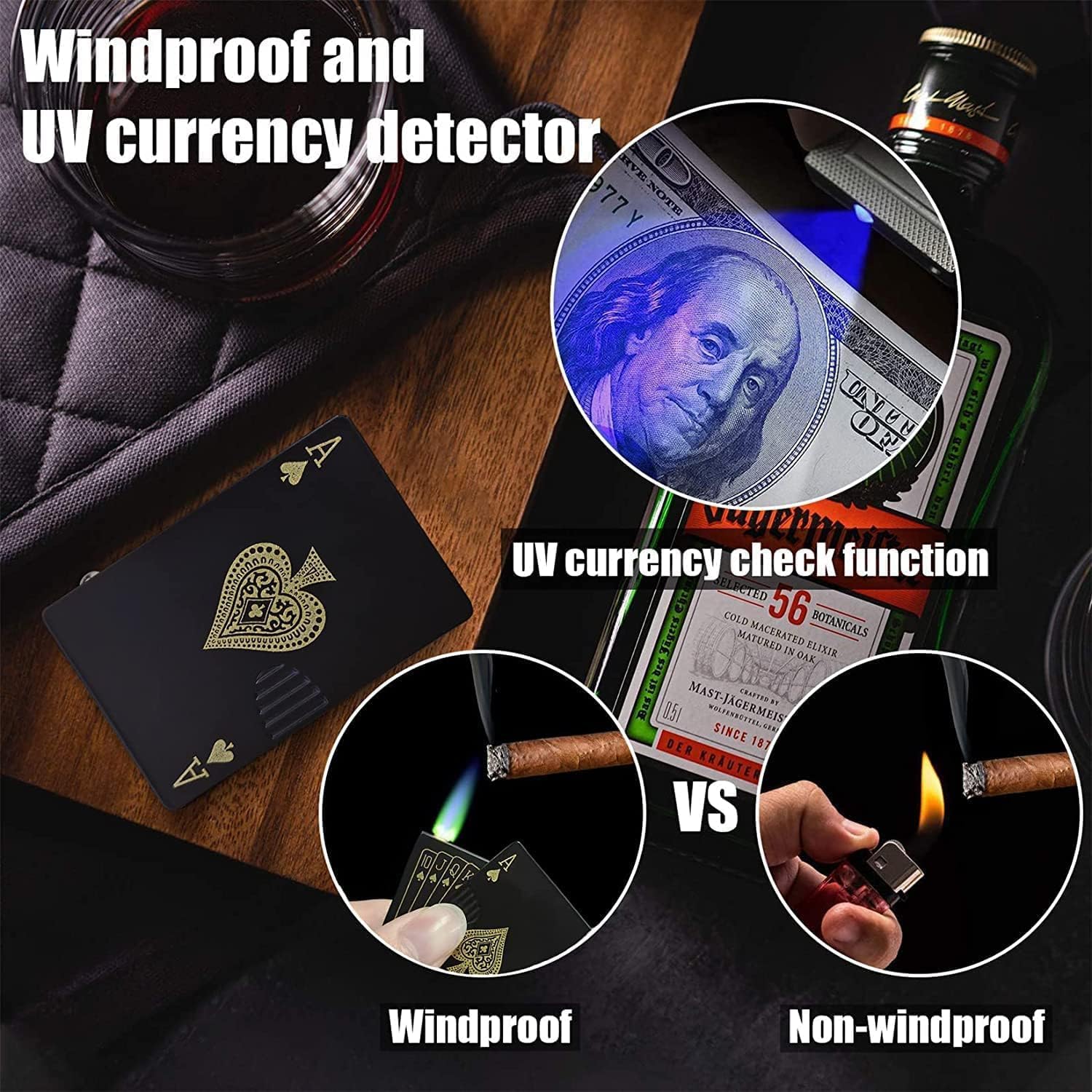 Men's Windproof Lighter - Butane Lighter with Adjustable Spray - Black
