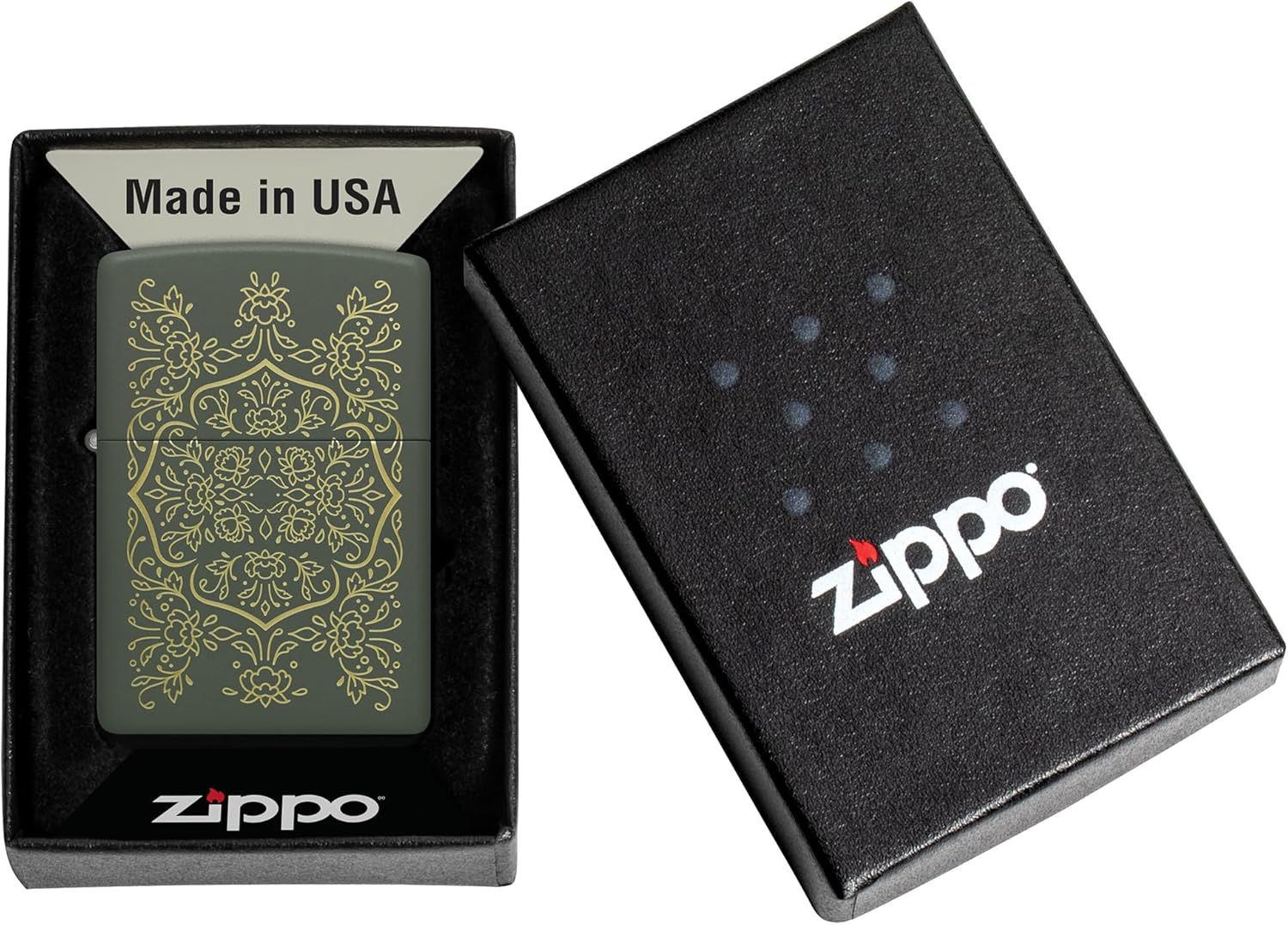 Zippo Floral Mandala Design Green Matte Pocket Lighter (Green Floral Mandala)